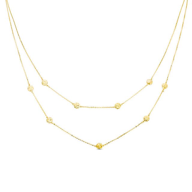 Made in Italy Hammered Ball Station Double Strand Necklace in 10K Gold