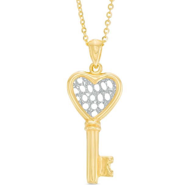 Made in Italy Diamond-Cut Lattice Heart-Top Key Pendant in 10K Two-Tone Gold