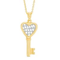 Made in Italy Diamond-Cut Lattice Heart-Top Key Pendant in 10K Two-Tone Gold|Peoples Jewellers