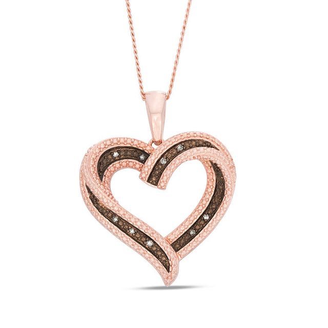 Champagne Diamond Accent Swirl Heart Pendant in Sterling Silver with 14K Rose Gold Plate|Peoples Jewellers