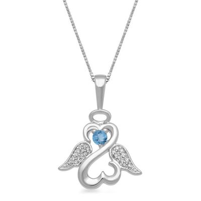 Open Hearts by Jane Seymour™ 2.5mm Blue Topaz and Diamond Accent Angel Wings and Halo Pendant in Sterling Silver|Peoples Jewellers