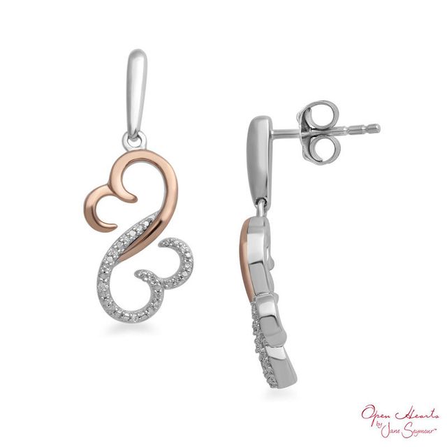 Open Hearts by Jane Seymour™ 0.04 CT. T.W. Diamond Half and Half Drop Earrings in Sterling Silver and 10K Rose Gold