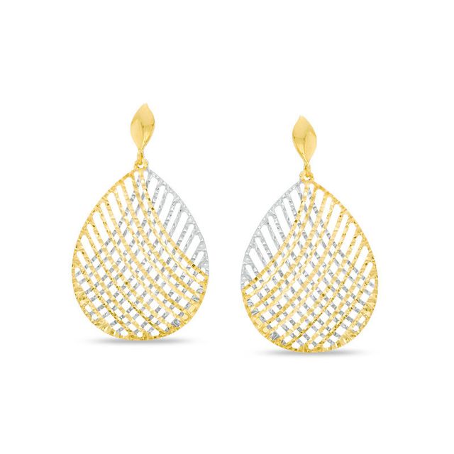 Made in Italy Diamond-Cut Lattice Teardrop Earrings in 10K Two-Tone Gold|Peoples Jewellers