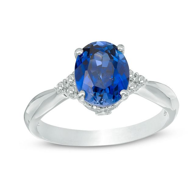 Oval Lab-Created Blue and White Sapphire Tri-Sides Ring in 10K White Gold|Peoples Jewellers