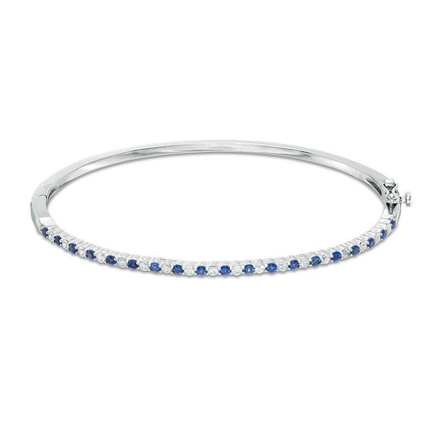 Alternating Lab-Created Blue and White Sapphire Bangle in Sterling Silver