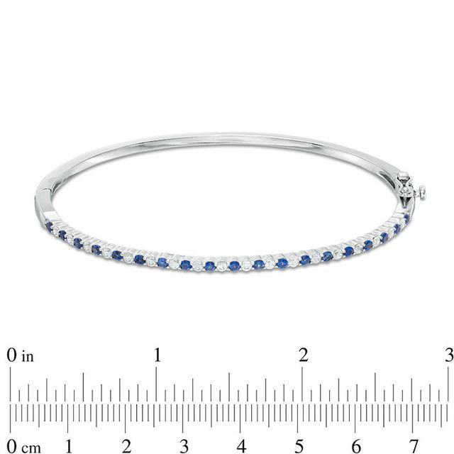 Alternating Lab-Created Blue and White Sapphire Bangle in Sterling Silver