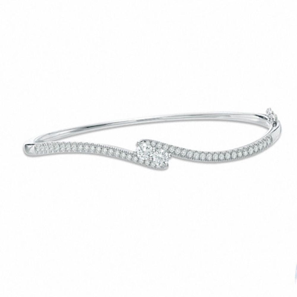 Ever Us™ CT. T.W. Two-Stone Diamond Bypass Bangle in 14K White Gold|Peoples Jewellers