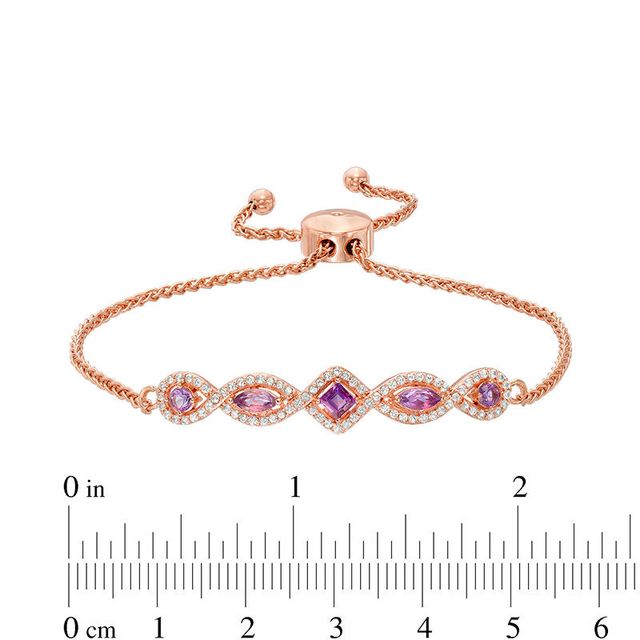 Multi-Shaped Amethyst and Lab-Created White Sapphire Bolo Bracelet in Sterling Silver with 18K Rose Gold Plate - 9.0"|Peoples Jewellers