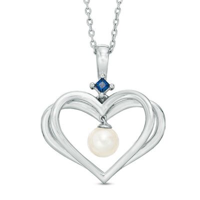 The Kindred Heart from Vera Wang Love Collection Cultured Freshwater Pearl and Sapphire Pendant in Sterling Silver|Peoples Jewellers