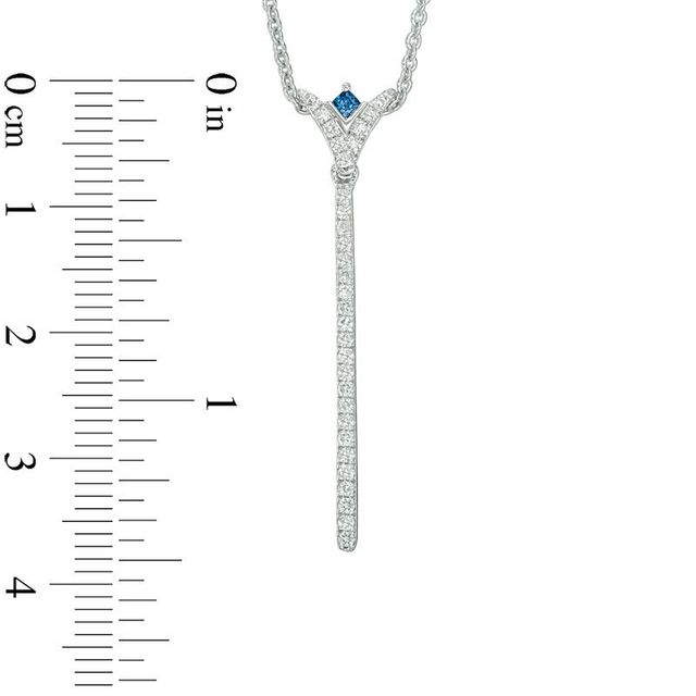 Vera Wang Love Collection 0.18 CT. T.W. Diamond and Princess-Cut Blue Sapphire "V" Drop Necklace in Sterling Silver|Peoples Jewellers