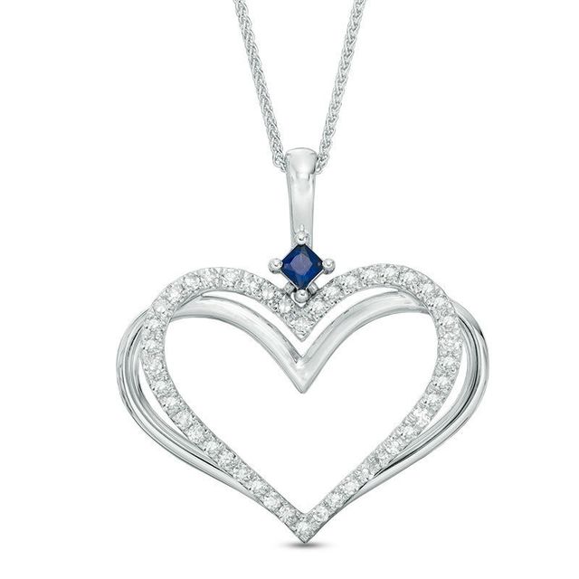 The Kindred Heart from Vera Wang Love Collection 0.30 CT. T.W. Diamond and Blue Sapphire Pendant in 14K White Gold - 19"