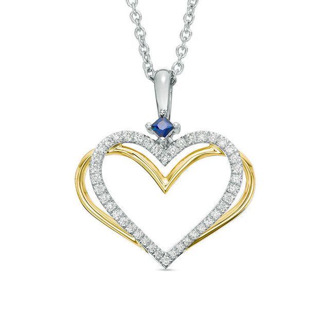 The Kindred Heart from Vera Wang Love Collection Diamond and Blue Sapphire Pendant in Sterling Silver and 14K Gold - 19"|Peoples Jewellers