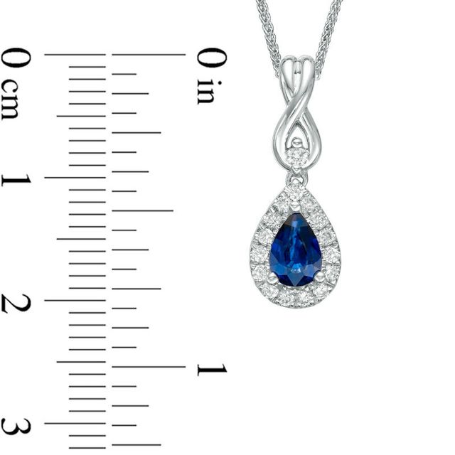 Vera Wang Love Collection Pear-Shaped Blue Sapphire and 0.16 CT. T.W. Diamond Frame Pendant in 14K White Gold - 19"