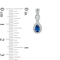Vera Wang Love Collection Pear-Shaped Blue Sapphire and 0.15 CT. T.W. Diamond Frame Drop Earrings in 14K White Gold|Peoples Jewellers