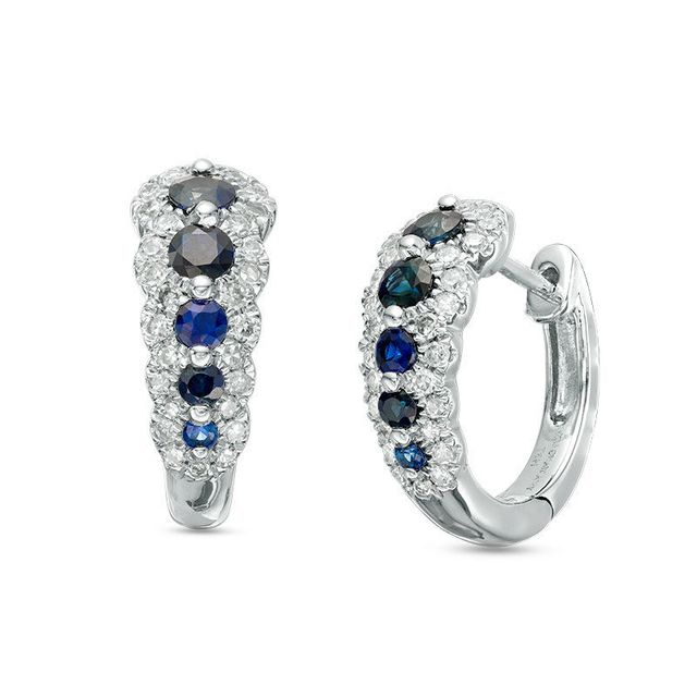 Vera Wang Love Collection Blue Sapphire and 0.30 CT. T.W. Diamond Hoop Earrings in 14K White Gold