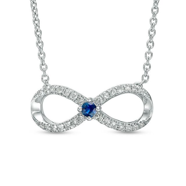 Vera Wang Love Collection 0.15 CT. T.W. Diamond and Blue Sapphire Infinity Necklace in Sterling Silver - 19"