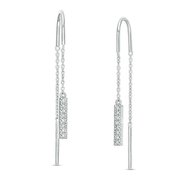 Vera Wang Love Collection 0.12 CT. T.W. Diamond and Blue Sapphire Threader Earrings in Sterling Silver|Peoples Jewellers