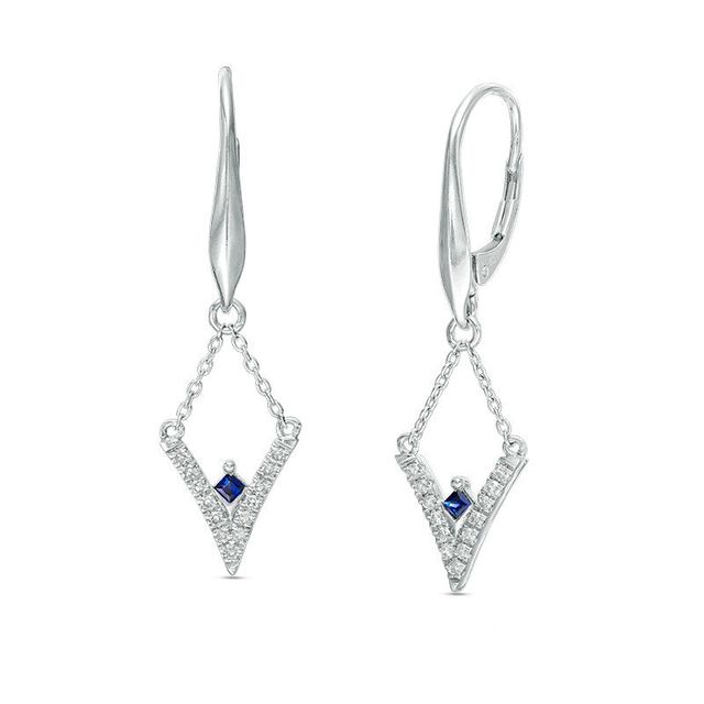 Vera Wang Love Collection 0.15 CT. T.W. Diamond and Blue Sapphire Chevron Drop Earrings in Sterling Silver|Peoples Jewellers