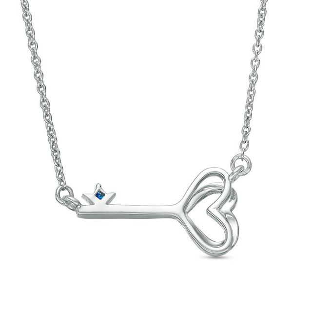 Vera Wang Love Collection 0.05 CT. T.W. Diamond and Blue Sapphire Heart-Top Key Necklace in Sterling Silver - 19"|Peoples Jewellers