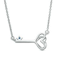 Vera Wang Love Collection 0.05 CT. T.W. Diamond and Blue Sapphire Heart-Top Key Necklace in Sterling Silver - 19"|Peoples Jewellers