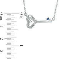 Vera Wang Love Collection 0.05 CT. T.W. Diamond and Blue Sapphire Heart-Top Key Necklace in Sterling Silver - 19"|Peoples Jewellers