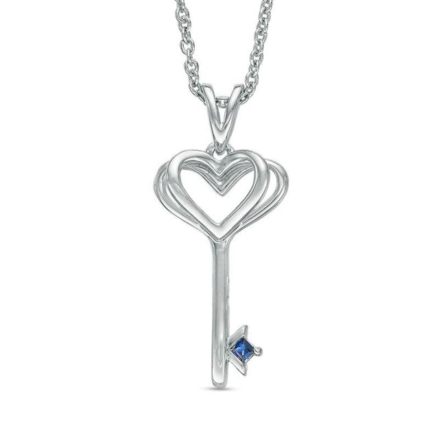 Vera Wang Love Collection Princess-Cut Blue Sapphire Heart-Top Key Pendant in Sterling Silver - 19"|Peoples Jewellers