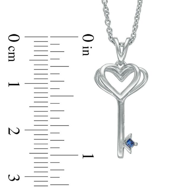 Vera Wang Love Collection Princess-Cut Blue Sapphire Heart-Top Key Pendant in Sterling Silver - 19"|Peoples Jewellers