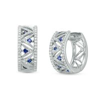 Vera Wang Love Collection 0.23 CT. T.W. Diamond and Princess-Cut Blue Sapphire Hoop Earrings in 14K White Gold|Peoples Jewellers