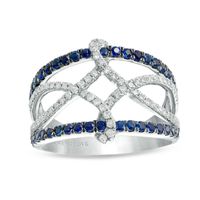 Vera Wang Love Collection 0.30 CT. T.W. Diamond and Blue Sapphire Open Twist Ring in Sterling Silver|Peoples Jewellers