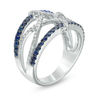 Vera Wang Love Collection 0.30 CT. T.W. Diamond and Blue Sapphire Open Twist Ring in Sterling Silver|Peoples Jewellers