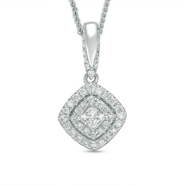 Vera Wang Love Collection 0.38 CT. T.W. Diamond and Blue Sapphire Tilted Double Frame Pendant in 14K White Gold - 19"