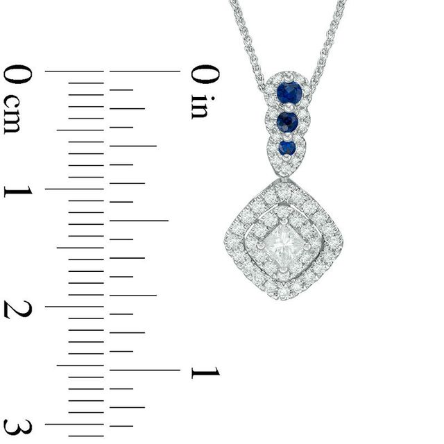 Vera Wang Love Collection 0.38 CT. T.W. Diamond and Blue Sapphire Double Frame Pendant in 14K White Gold - 19"|Peoples Jewellers