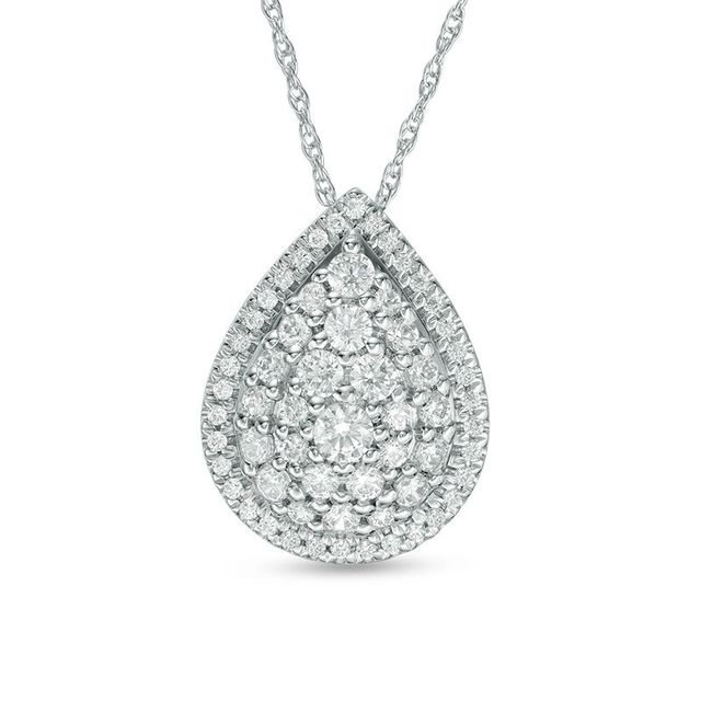 0.45 CT. T.W. Pear-Shaped Multi-Diamond Frame Pendant in 10K White Gold|Peoples Jewellers