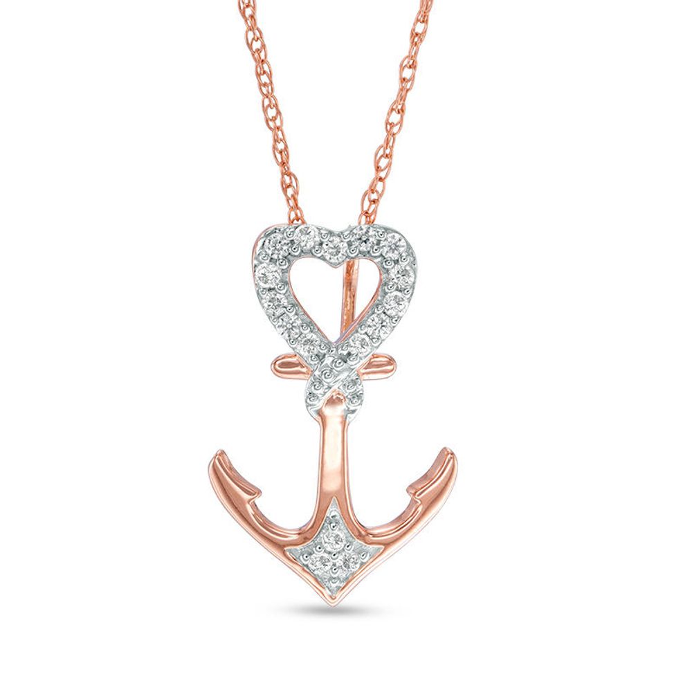 0.09 CT. T.W. Diamond Heart-Top Anchor Pendant in 10K Rose Gold|Peoples Jewellers