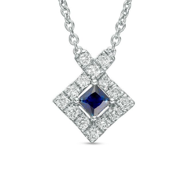 Vera Wang Love Collection Blue Sapphire and 0.23 CT. T.W. Diamond Frame Necklace in Sterling Silver - 19"|Peoples Jewellers