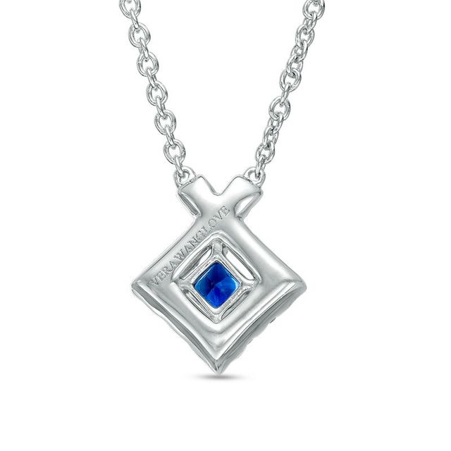 Vera Wang Love Collection Blue Sapphire and 0.23 CT. T.W. Diamond Frame Necklace in Sterling Silver - 19"|Peoples Jewellers