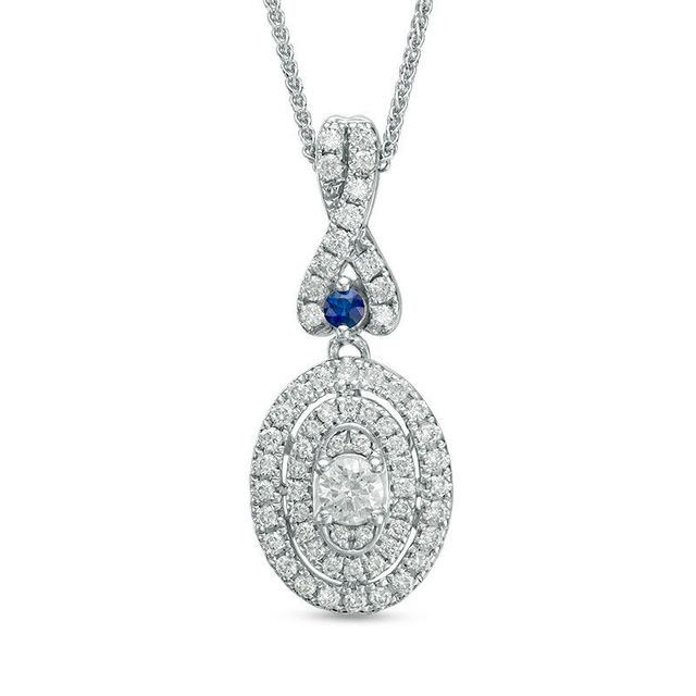 Vera Wang Love Collection 0.45 CT. T.W. Diamond and Blue Sapphire Oval Frame Pendant in 14K White Gold - 19"|Peoples Jewellers