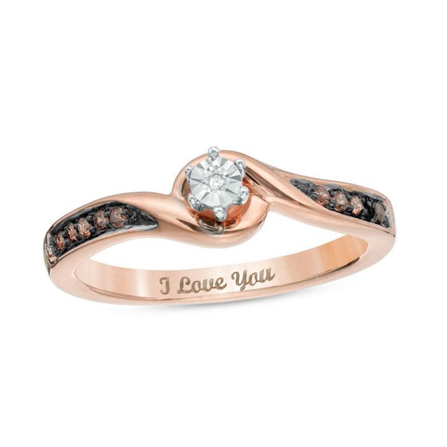 Enhanced Champagne and White Diamond Accent Engraved Promise Ring in 10K Rose Gold (1 Line)|Peoples Jewellers