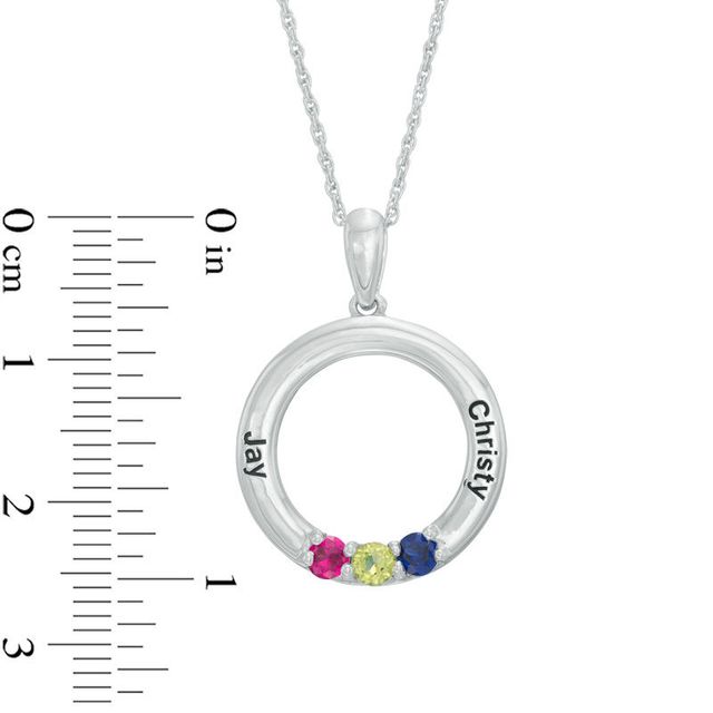 Mother's Simulated Birthstone Circle Pendant in Sterling Silver (3 Stones and 2 Names)|Peoples Jewellers