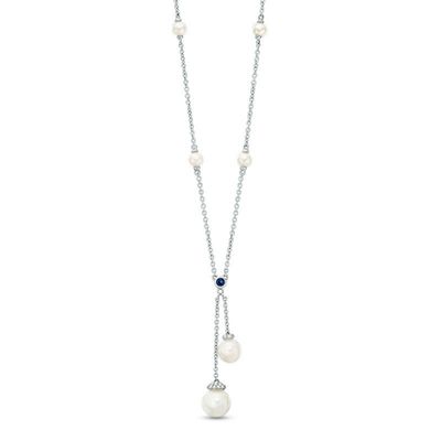 Vera Wang Love Collection Freshwater Cultured Pearl and 0.09 CT. T.W. Diamond Lariat Necklace in Sterling Silver-19"|Peoples Jewellers