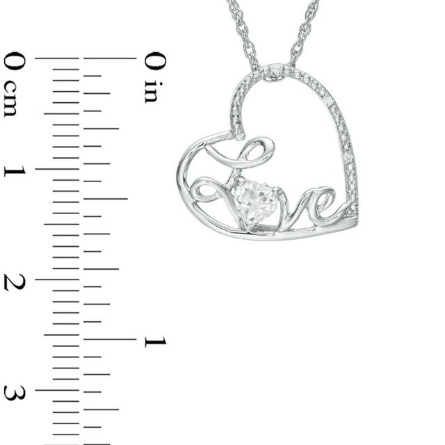 4.0mm Lab-Created Sapphire and Diamond Accent Cursive "Love" Tilted Heart Pendant in Sterling Silver|Peoples Jewellers