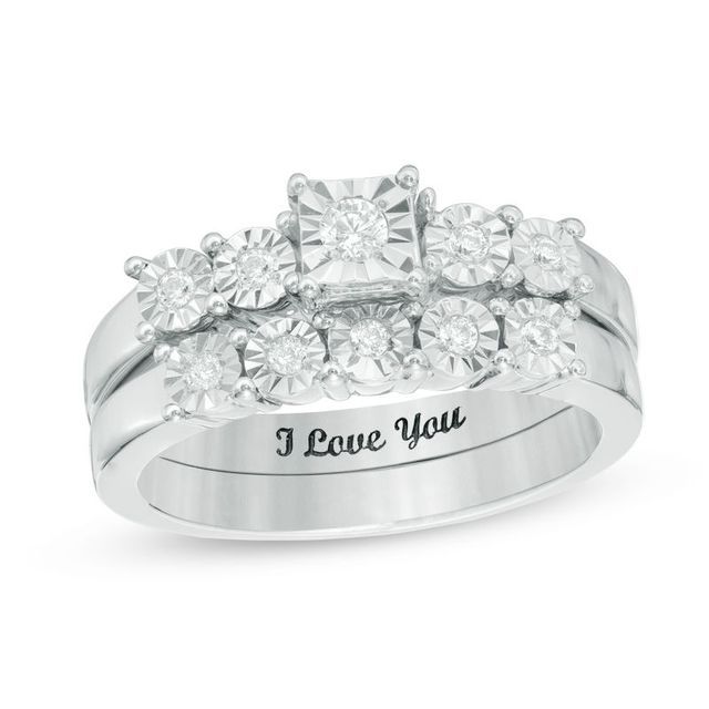 1/8 CT. T.W. Diamond Five Stone Bridal Set in Sterling Silver (1 Line)|Peoples Jewellers