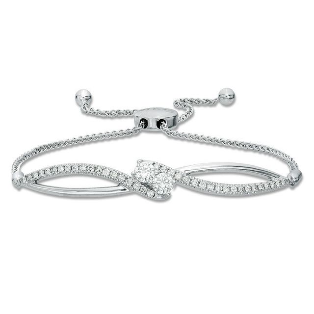 Ever Us™ CT. T.W. Two-Stone Diamond Bypass Bolo Bracelet in 14K White Gold