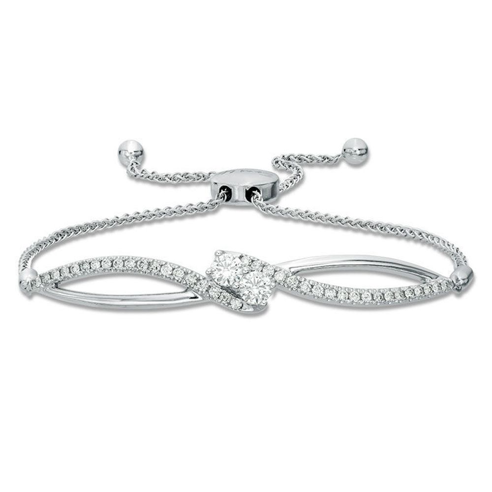 Ever Us™ CT. T.W. Two-Stone Diamond Bypass Bolo Bracelet in 14K White Gold