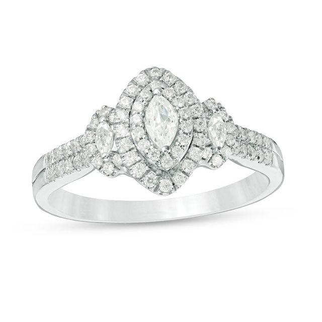 0.45 CT. T.W. Marquise Diamond Past Present Future® Frame Engagement Ring in 10K White Gold|Peoples Jewellers