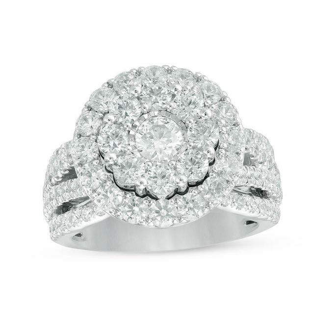 3.00 CT. T.W. Composite Diamond Frame Multi-Row Engagement Ring in 14K White Gold|Peoples Jewellers