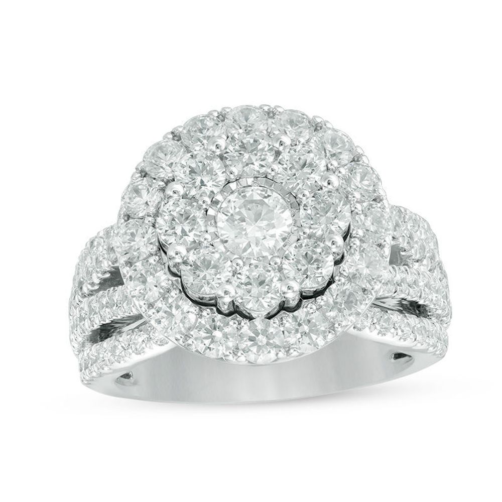 3.00 CT. T.W. Composite Diamond Frame Multi-Row Engagement Ring in 14K White Gold|Peoples Jewellers