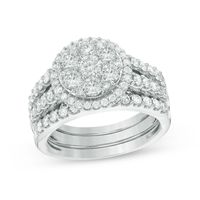 CT. T.W. Composite Diamond Frame Three Piece Bridal Set in 14K White Gold|Peoples Jewellers