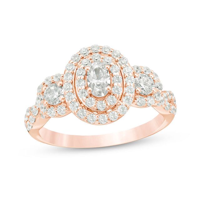 0.95 CT. T.W. Certified Oval Diamond Past Present Future® Frame Engagement Ring in 14K Rose Gold (I/I2)|Peoples Jewellers