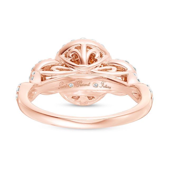 0.95 CT. T.W. Certified Oval Diamond Past Present Future® Frame Engagement Ring in 14K Rose Gold (I/I2)|Peoples Jewellers
